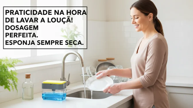 Dispenser Porta Detergente 2 em 1 com Suporte para Esponja 385ml